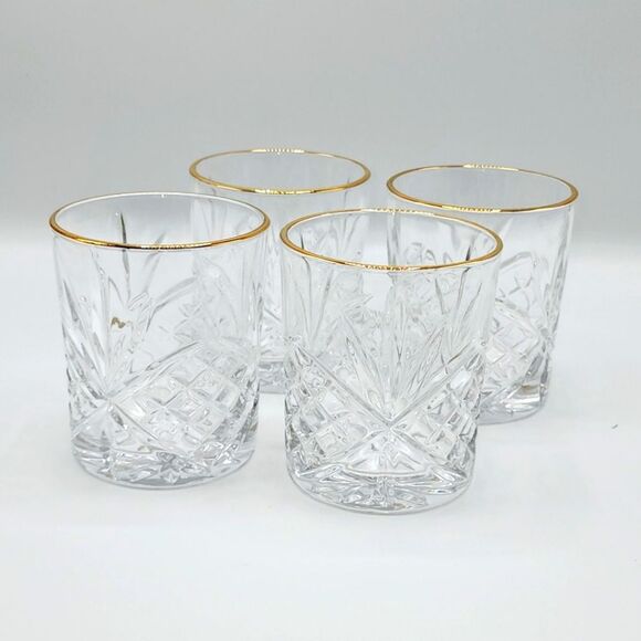 Set Of 4‎ Valencay Gold Embossed  Whiskey Glasses Old Fashioned Drinkware 10.4oz - Picture 12 of 13